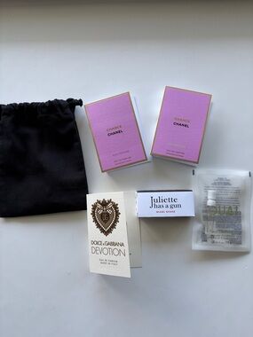 CHANEL Chance fragrance & Chanel pouch D&G devotion, OUAI, & Juliette